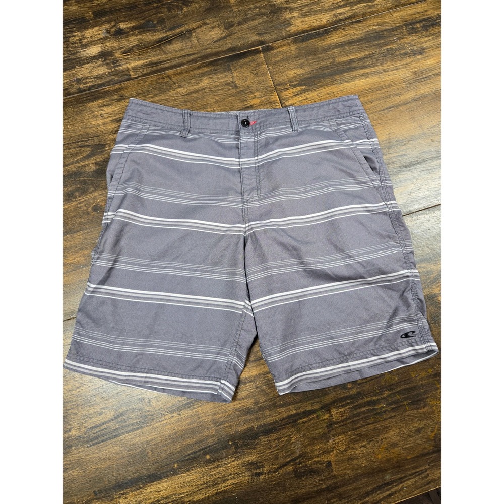 O'Neill Mens‎ 38 Hybrid Board Shorts Grey White Striped Quick Dry